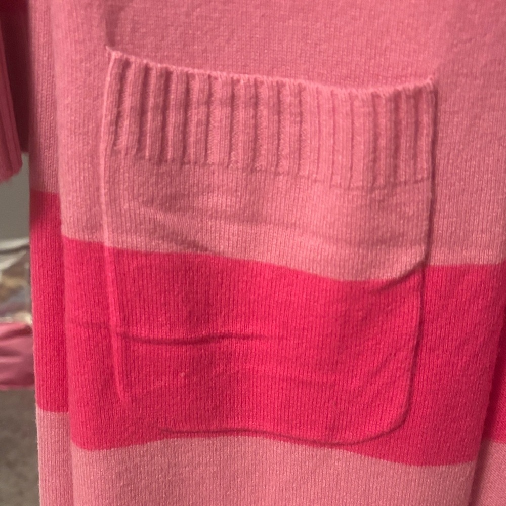 NWOT Isaac Mizrahi 100% Cashmere Pink Striped Duster Open Cardigan Sz XS - Picture 4 of 6